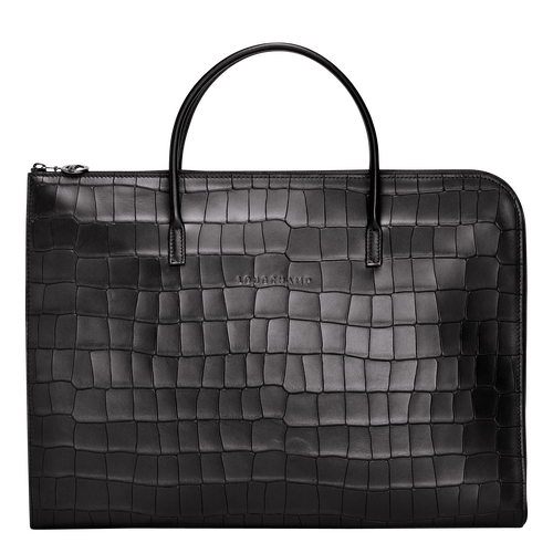 Longchamp Croco Block S Deri Erkek İş Çantası Siyah | 503-DUBZEN