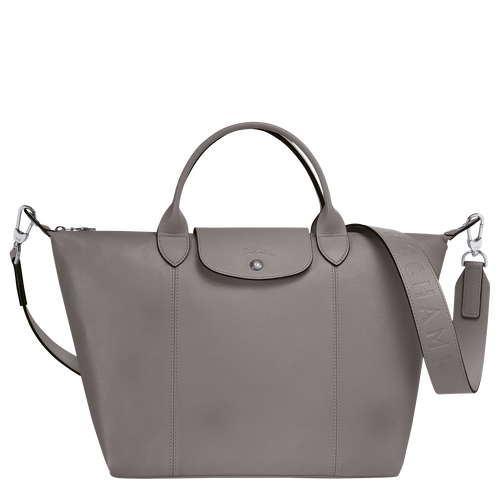 Longchamp Le Pliage Cuir M Deri Erkek El Çantası Gri | 715-BJFLHA