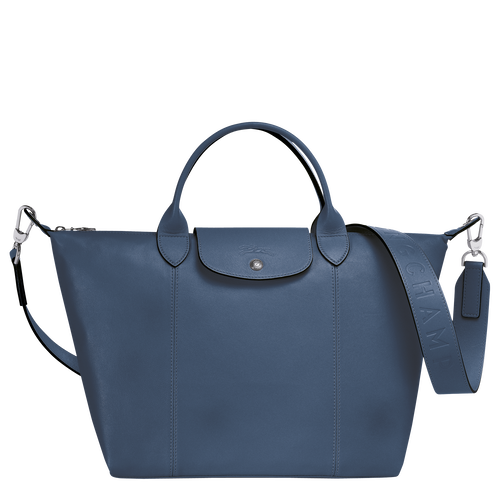 Longchamp Le Pliage Cuir M Deri Erkek El Çantası Mavi | 839-GRBMAW