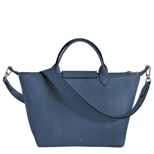 Longchamp Le Pliage Cuir M Deri Kadın El Çantası Mavi | 610-ILQOZJ