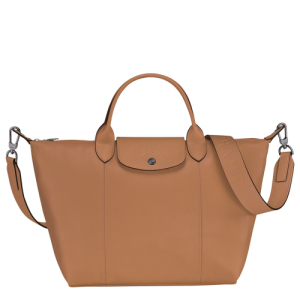 Longchamp Le Pliage Cuir M Deri Erkek El Çantası Bej Rengi | 542-WHUQYM